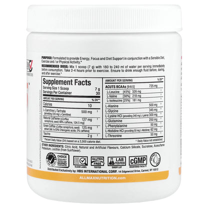 ALLMAX, ACUTS™, Amino-Charged Energy, Peach Mango, 7.4 oz (210 g)