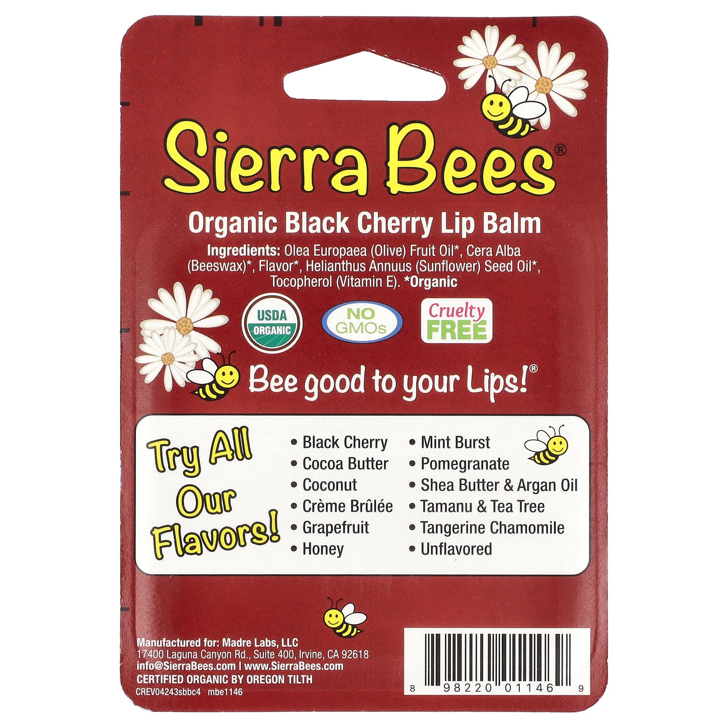 Sierra Bees, Organic Lip Balms, Black Cherry, 4 Pack, 0.15 oz (4.25 g) Each