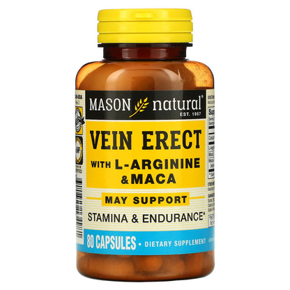 Mason Natural, Vein Erect with L-Arginine & Maca, 80 Capsules