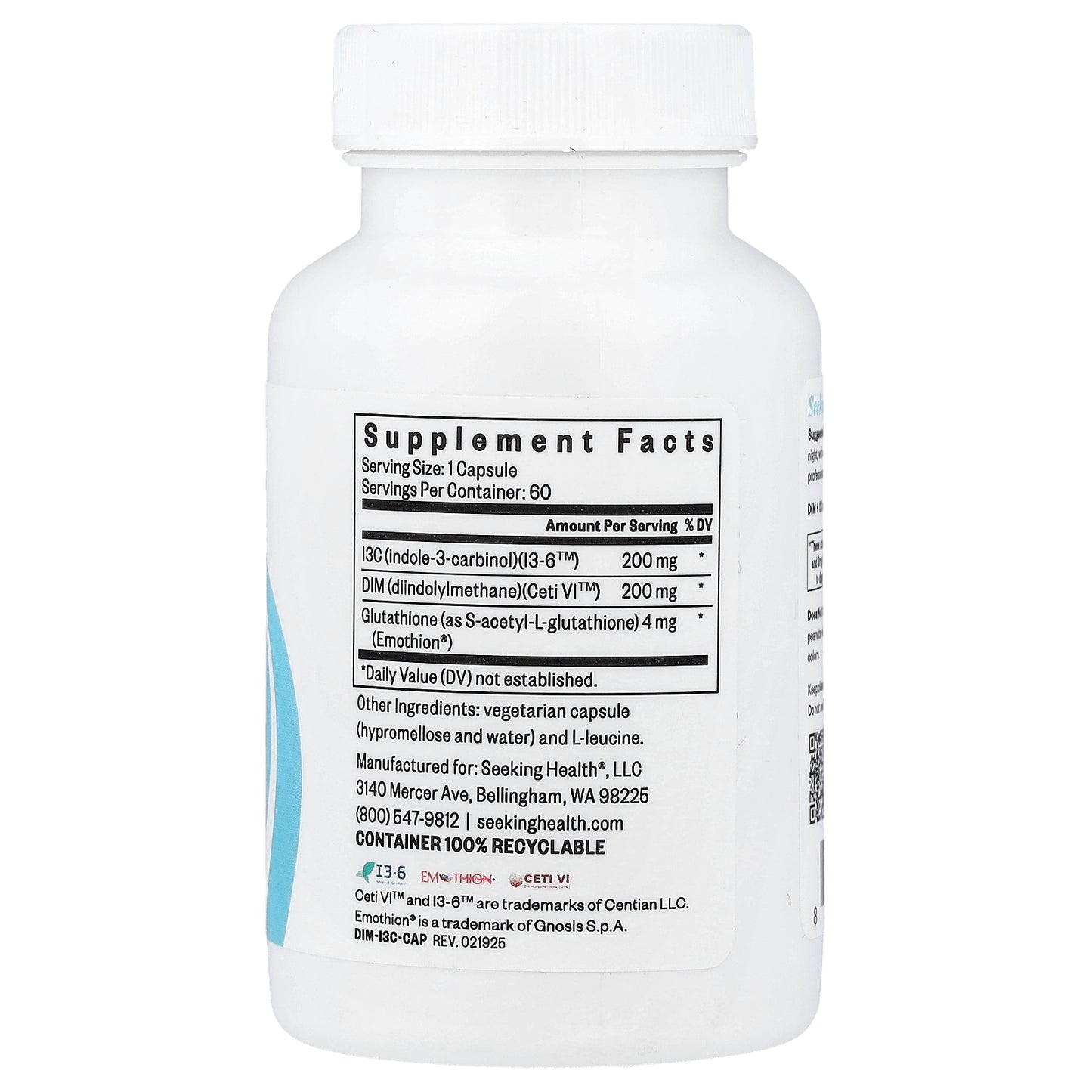 Seeking Health, DIM + I3C with Glutathione, 60 Capsules