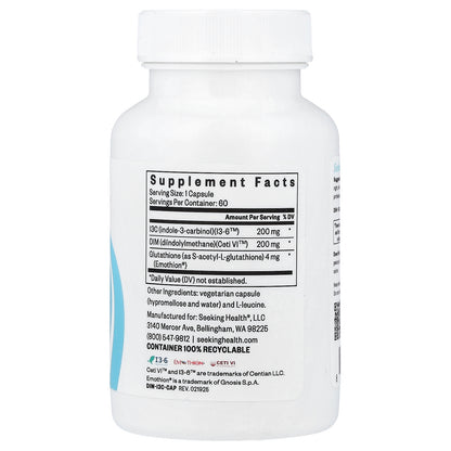 Seeking Health, DIM + I3C with Glutathione, 60 Capsules