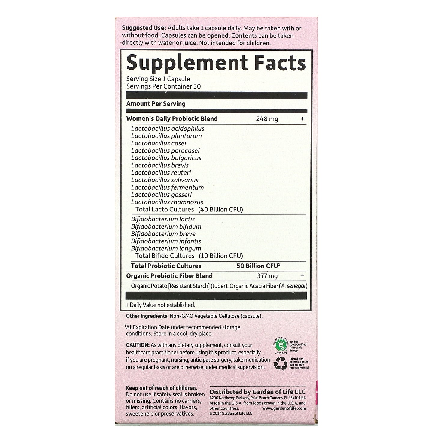 Garden of Life, Dr. Formulated Probiotics, Once Daily Women's, 50 Billion, 30 Vegetarian Capsules