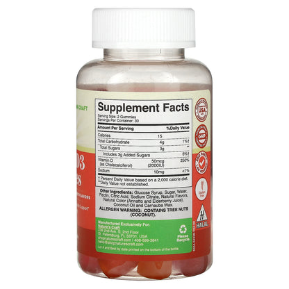 Nature's Craft, Vitamin D3 Gummies, Peach, Mango, Strawberry, 50 mcg, 60 Gummies, (25 mcg per Gummy)