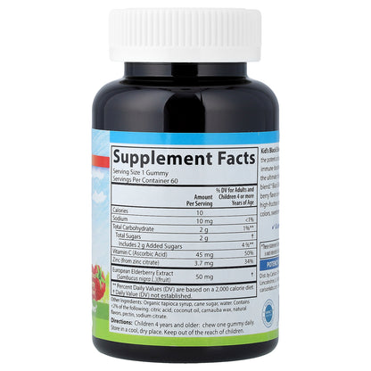 Carlson, Kid's Black Elderberry Gummies + Vitamin C & Zinc, Natural Berry, 60 Vegetarian Gummies