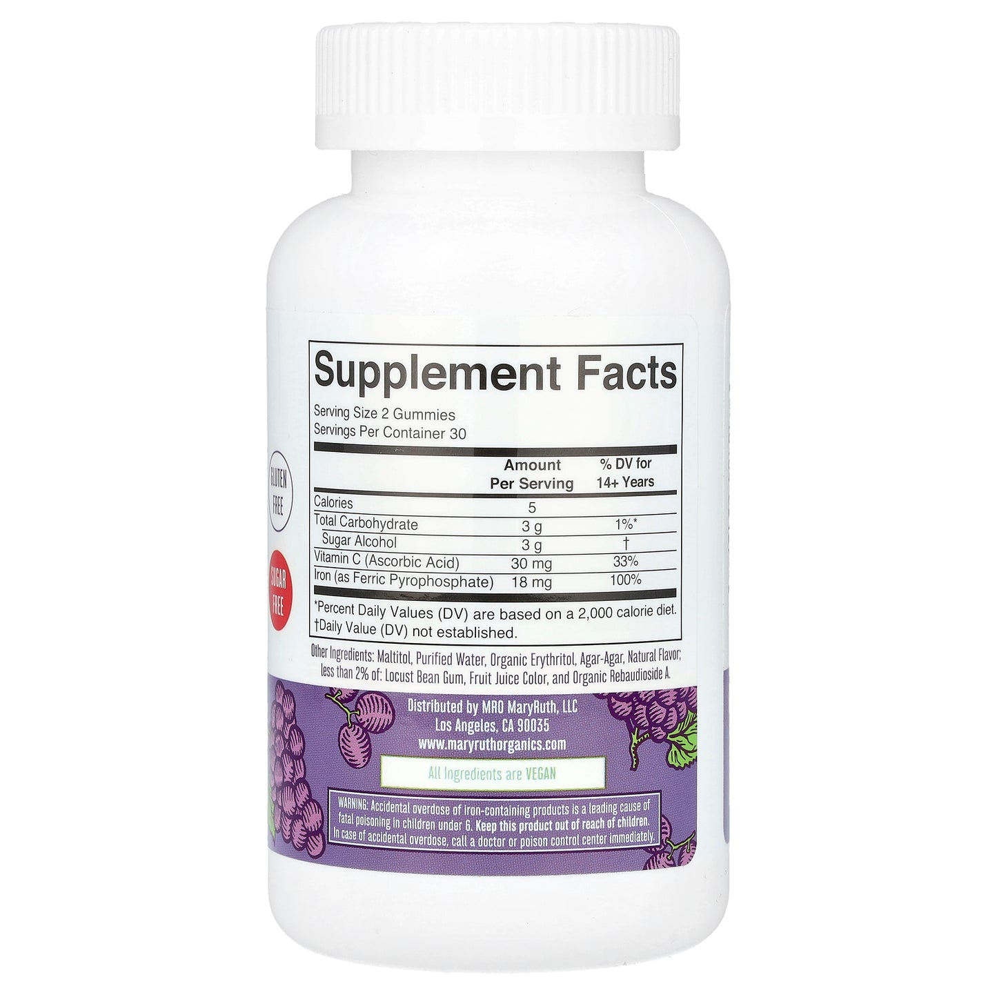 MaryRuth's, Iron Gummies with Vitamin C, Grape, 60 Gummies