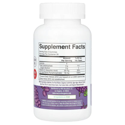 MaryRuth's, Iron Gummies with Vitamin C, Grape, 60 Gummies