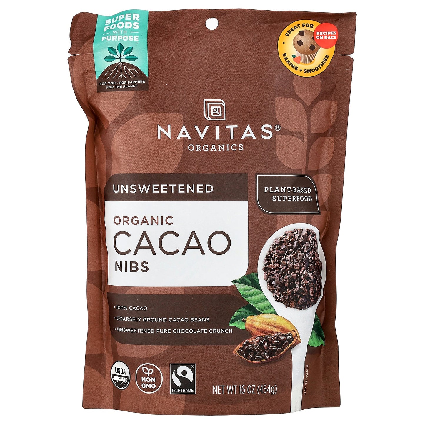 Navitas Organics, Organic Cacao Nibs, Unsweetened, 16 oz (454 g)