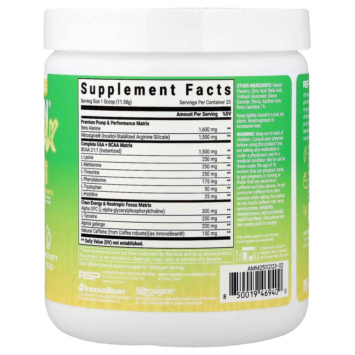 RSP Nutrition, AminoLean® Max, Pre-Workout Energy, Maui Pineapple, 10.21 oz (290 g)