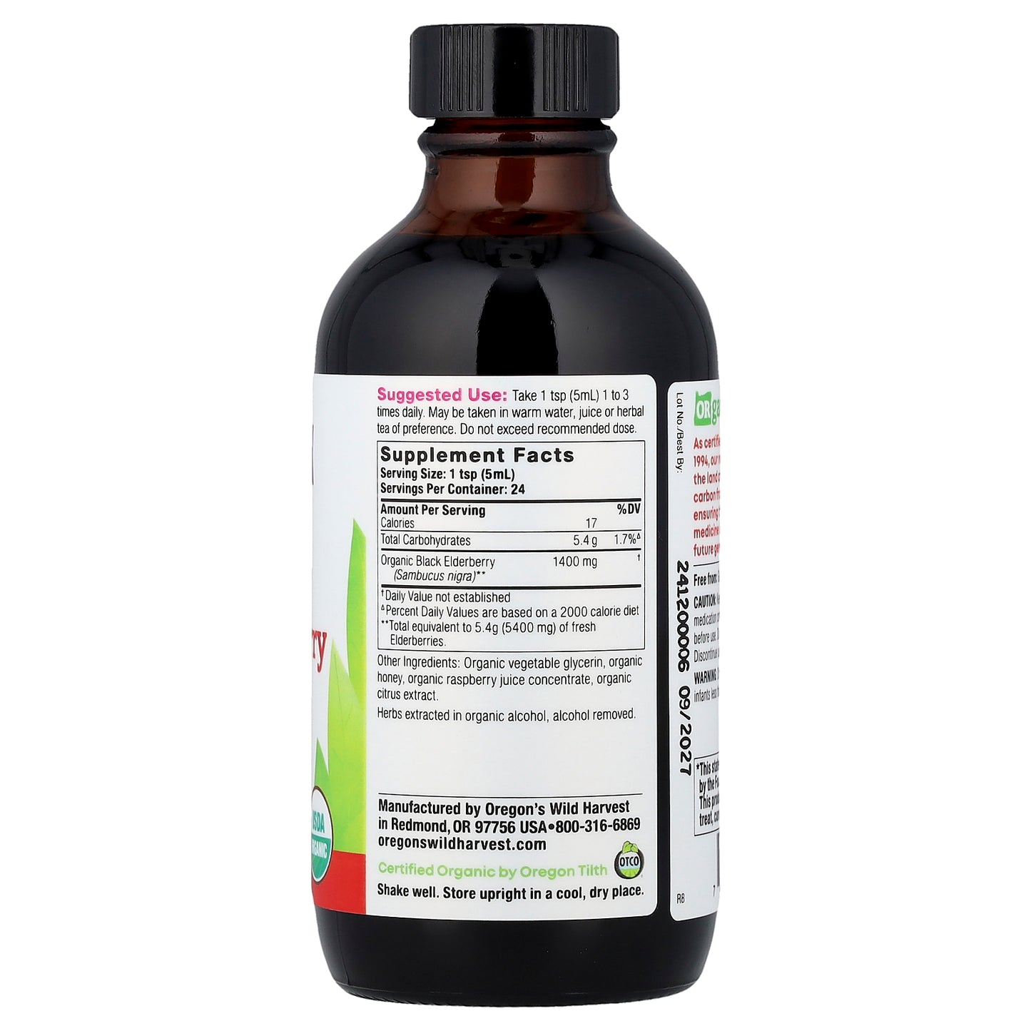 Oregon's Wild Harvest, Organic Black Elderberry Honey Extract, Alcohol-Free, 4 fl oz (118 ml)