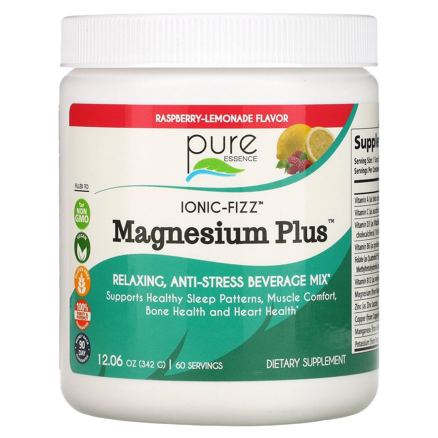 Pure Essence, Ionic-Fizz, Magnesium Plus, Raspberry Lemonade, 12.06 oz (342 g)