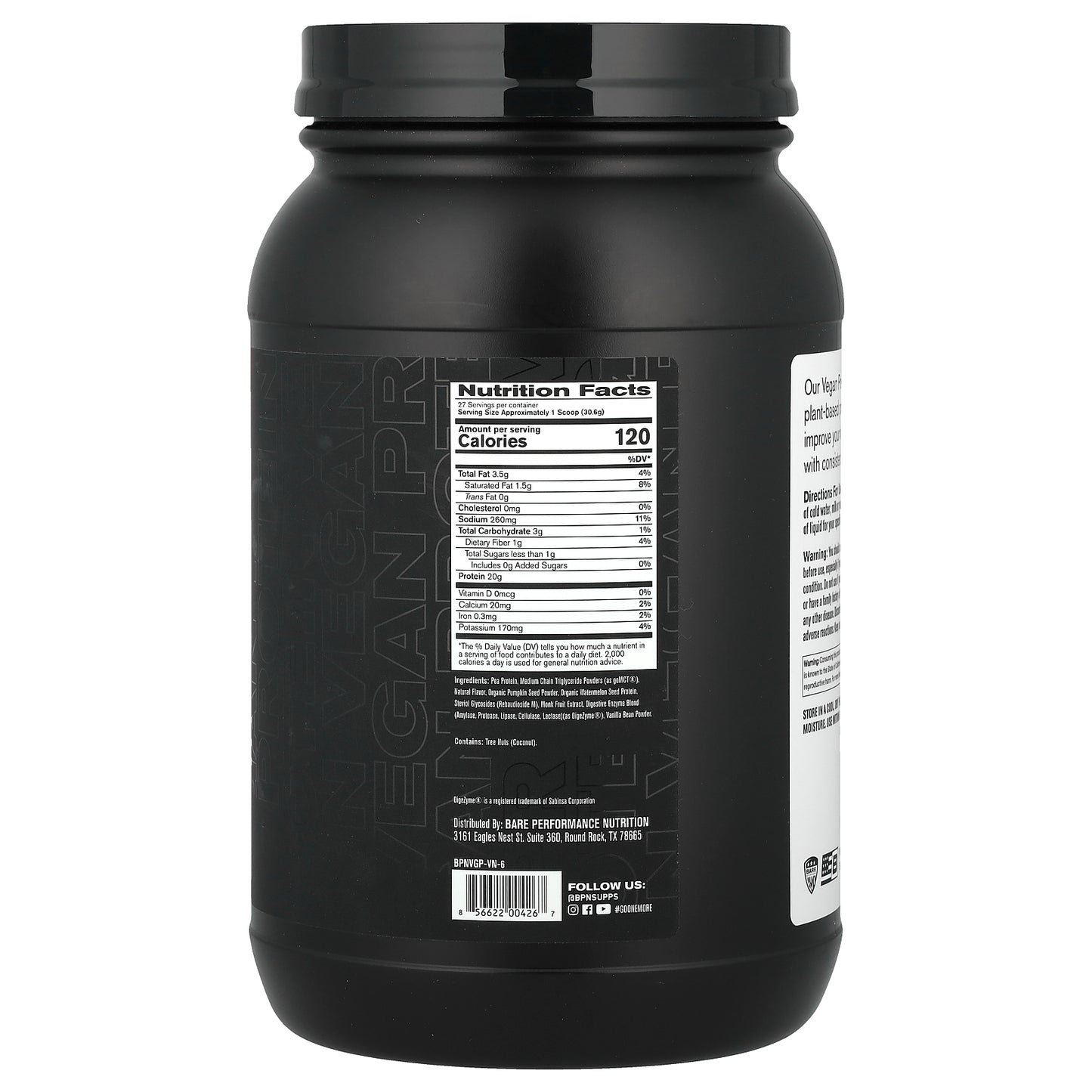 BPN, Vegan Protein, Vanilla, 1 lb 13.1 oz (826 g)