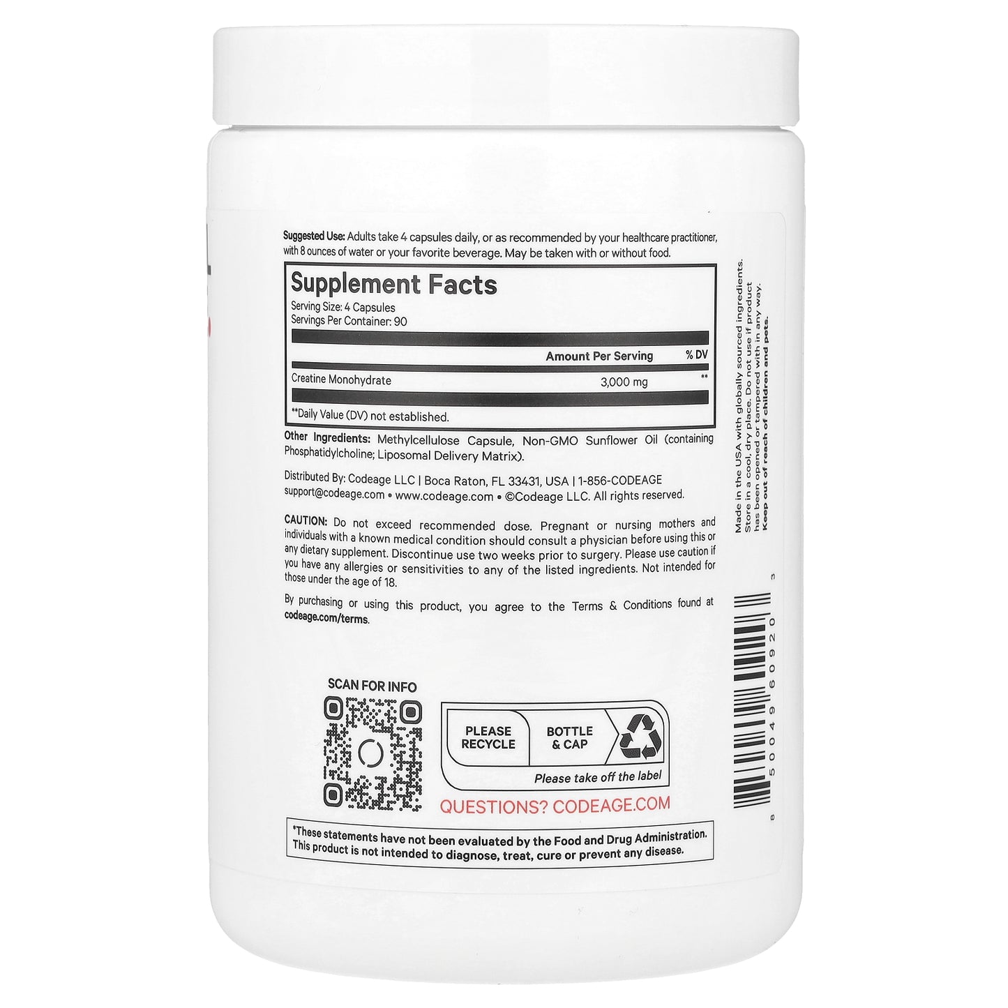 Codeage, Sport, Liposomal Creatine, 750 mg , 360 Vegetable Capsules