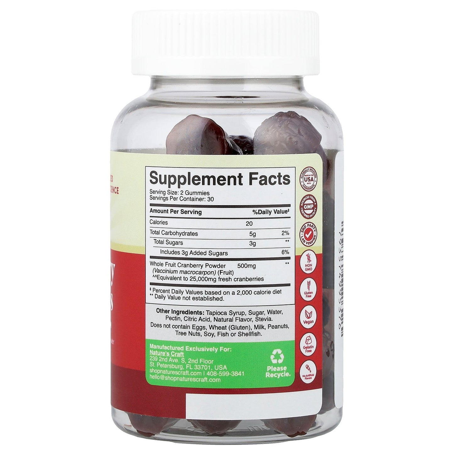 Nature's Craft, Cranberry Gummies, Cranberry, 60 Gummies (250 mg per Gummy)