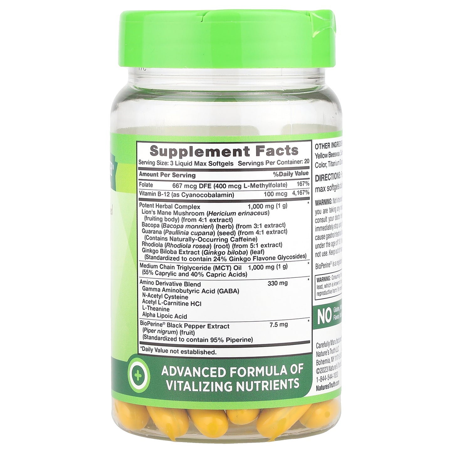 Nature's Truth, Brain Up™, With L-Theanine, Bacopa, B-12, MCT, 60 Liquid Max Softgels