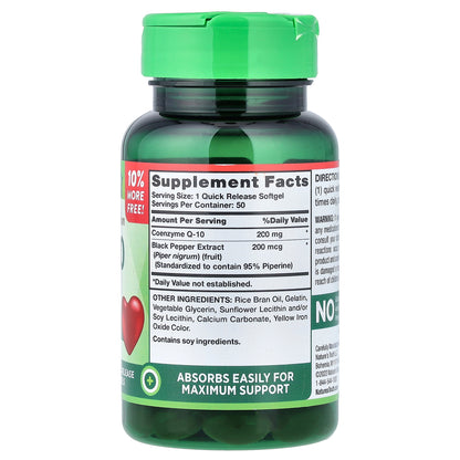 Nature's Truth, CoQ-10 plus Black Pepper Extract, Enhanced Absorption, 200 mg, 50 Quick Release Softgels