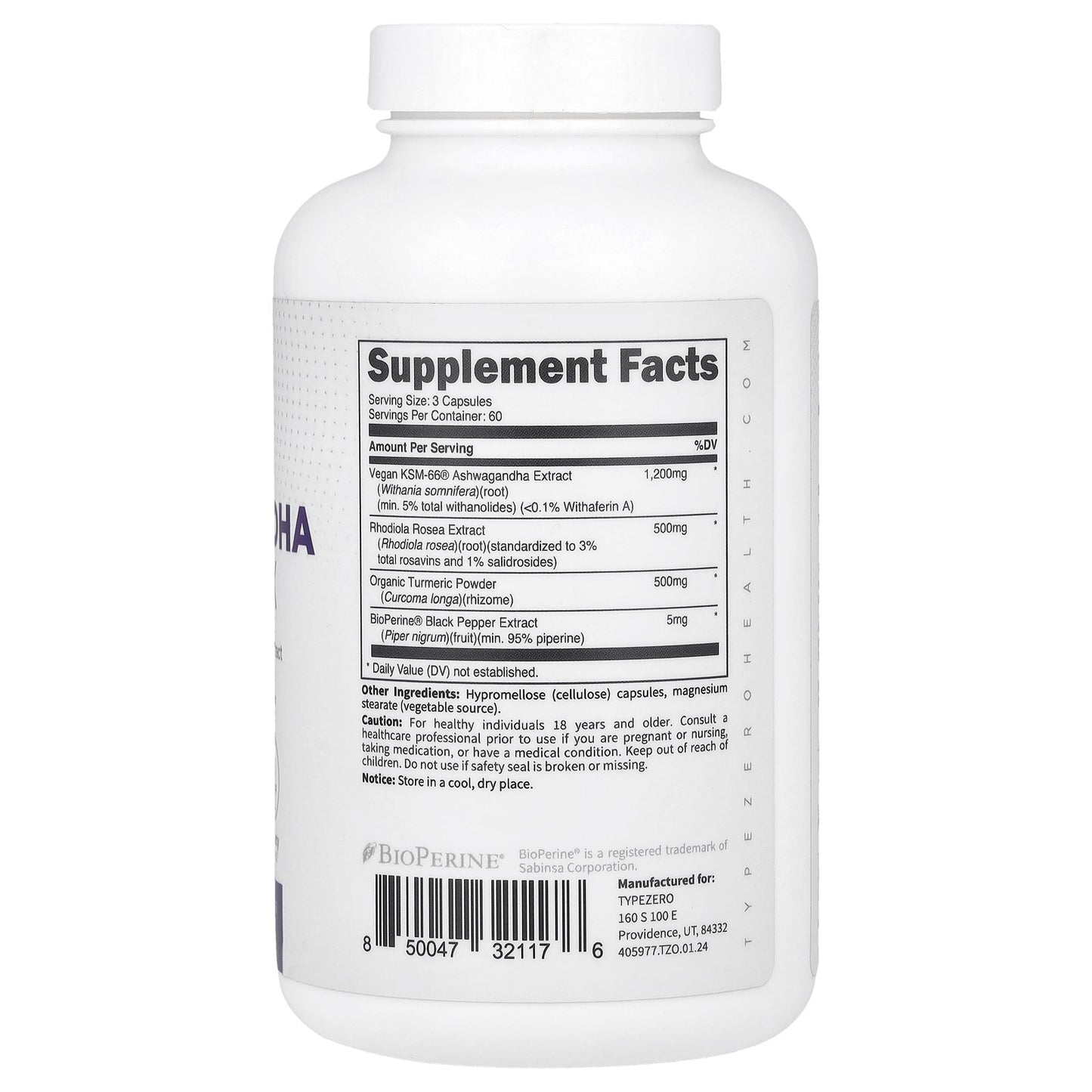 TypeZero, Clean, Ashwagandha Complex, 180 Capsules