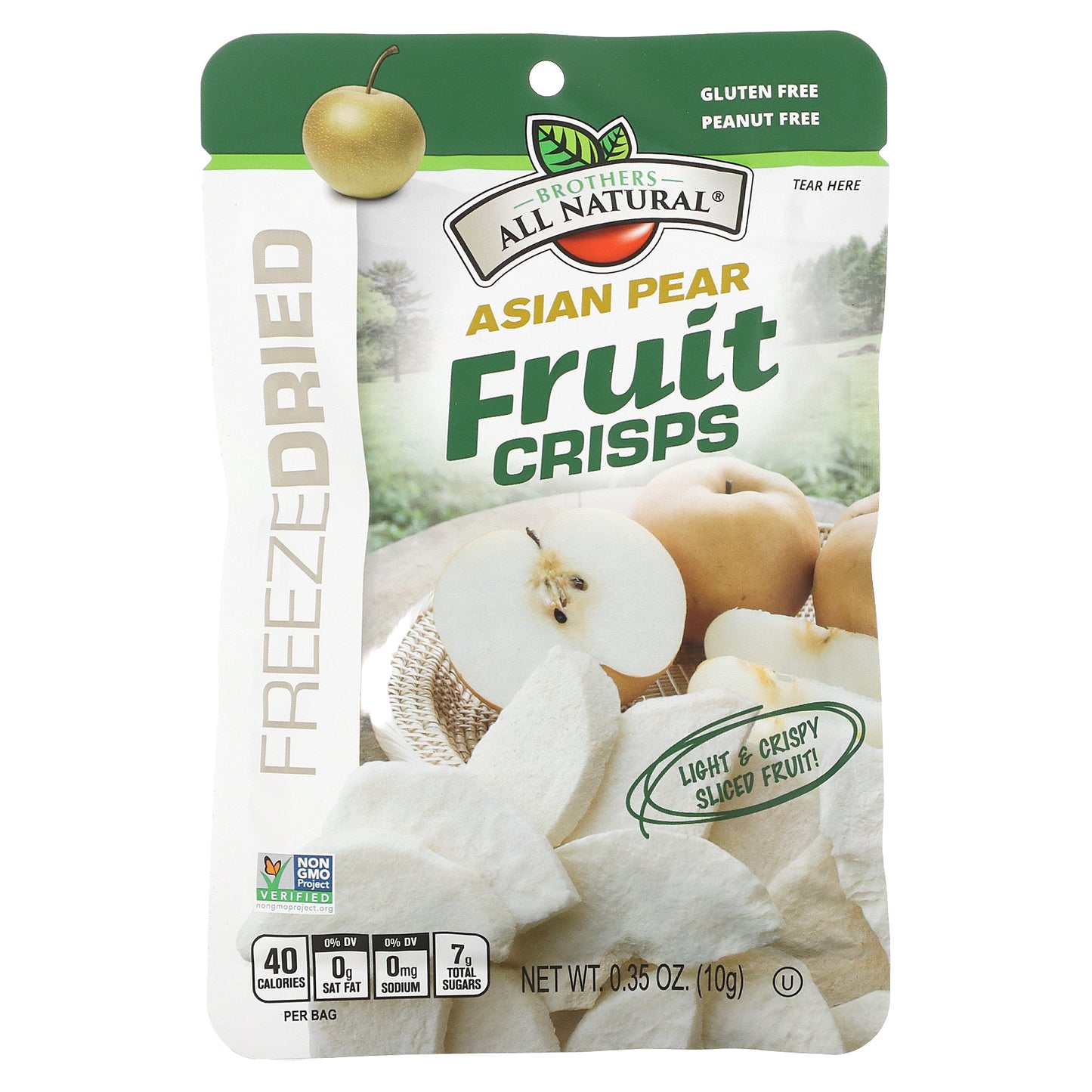 Brothers-All-Natural, Fruit Crisps, Asian Pear, 12 Single-Serve Bags, 0.35 oz (10 g) Each