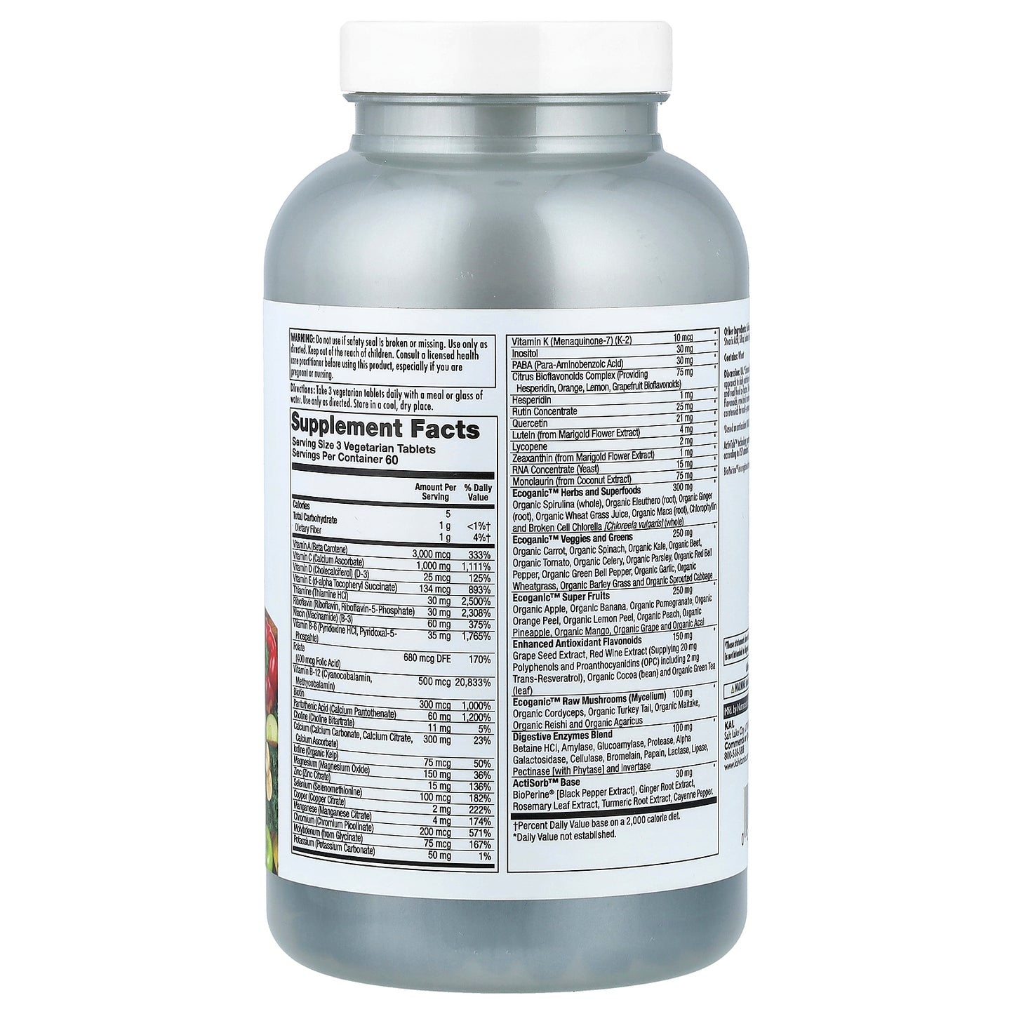 KAL, Enhanced Energy®, Whole Food Multivitamin, Iron Free, 180 VegTabs