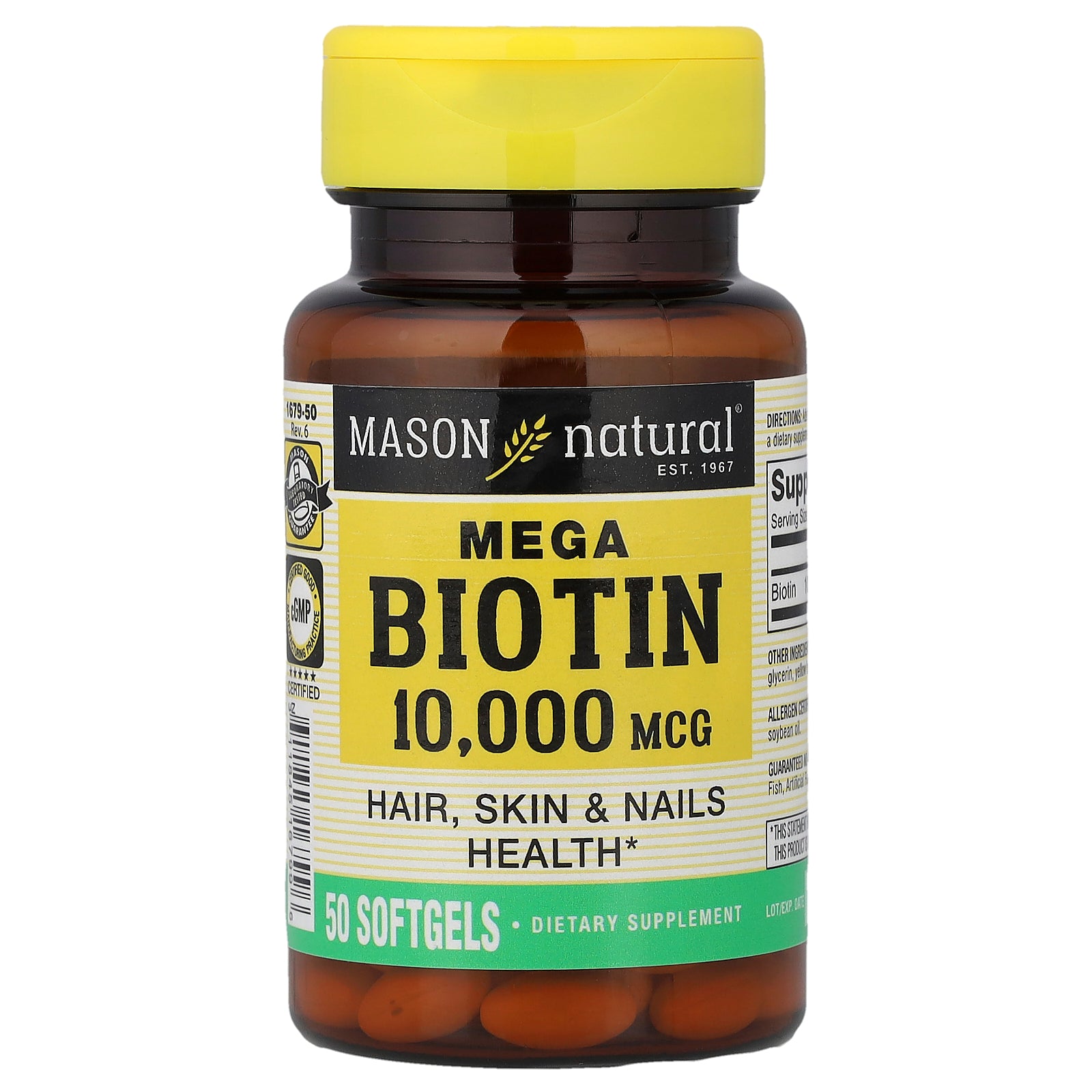 Mason Natural, Mega Biotin, 10,000 mcg, 50 Softgels