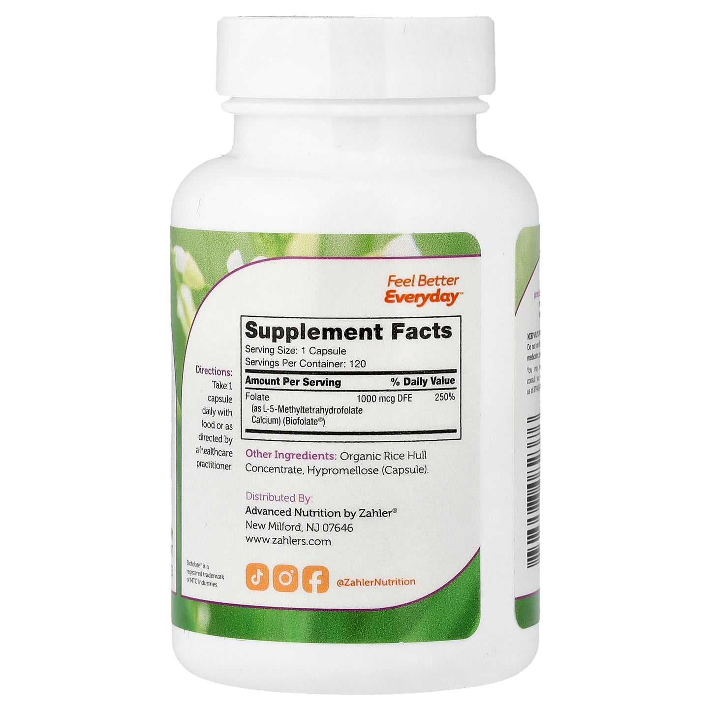 Zahler, Methylfolate, 120 Capsules (1,000 mcg DFE per Capsule)