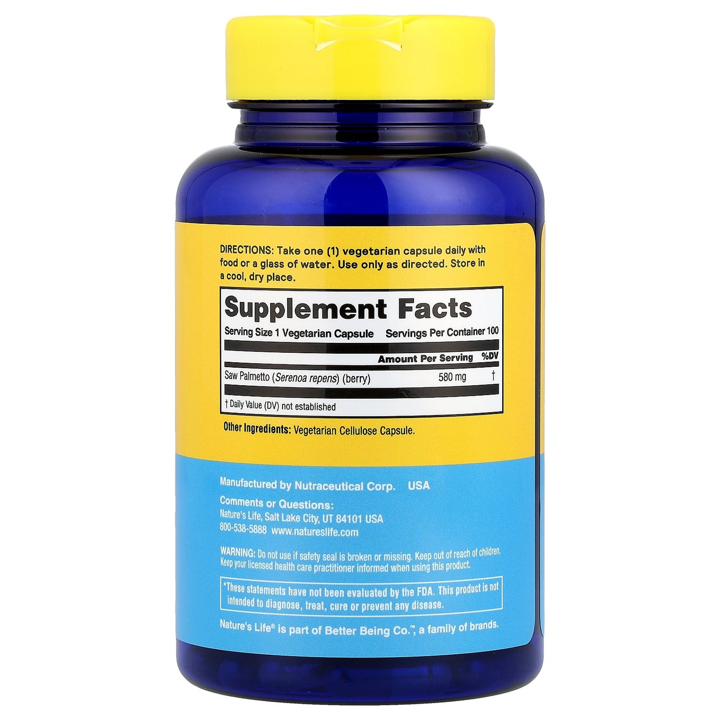 Nature's Life, Saw Palmetto, 580 mg, 100 Capsules