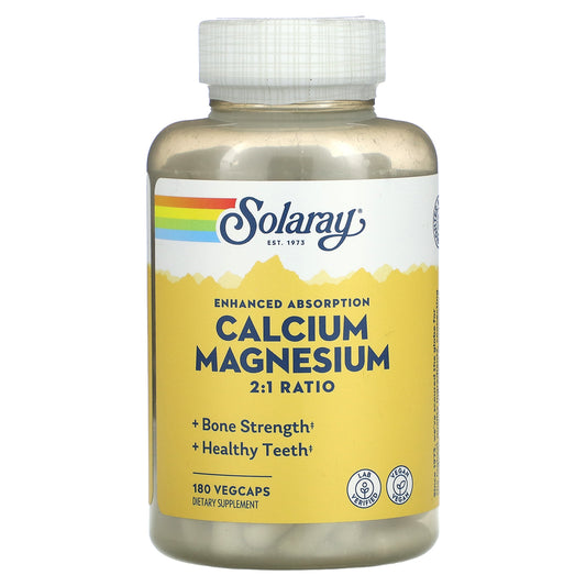 Solaray, Calcium Magnesium 2:1 Ratio, 180 VegCaps