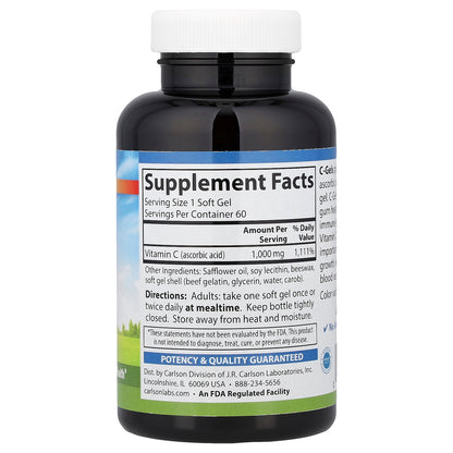Carlson, C-Gels, Vitamin C, 1,000 mg, 60 Soft Gels