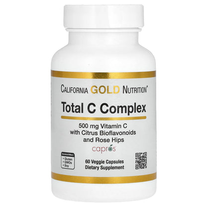 California Gold Nutrition, Total C Complex with Ascorbic Acid, Amla Extract, Citrus Bioflavonoids & Rose Hip Extract, 500 mg, 60 Veggie Capsules