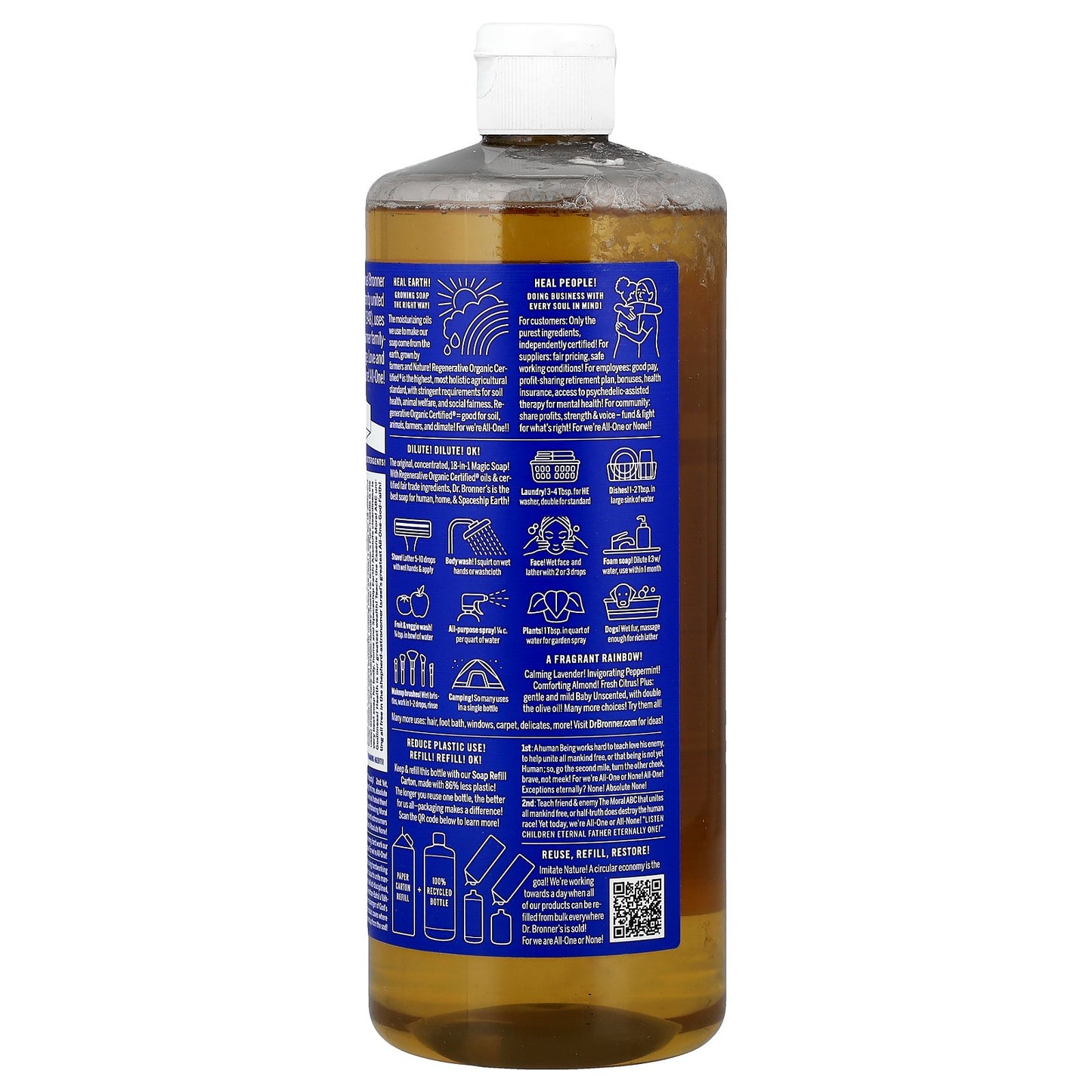 Dr. Bronner's, 18-in-1 Pure-Castile Magic Soap, Peppermint, 32 fl oz (946 ml)