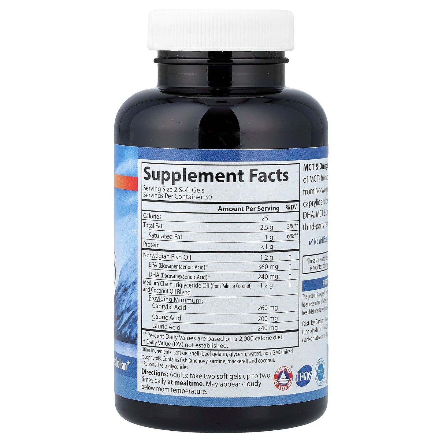 Carlson, MCT & Omega-3 with Coconut & Fish Oil, 60 Soft Gels