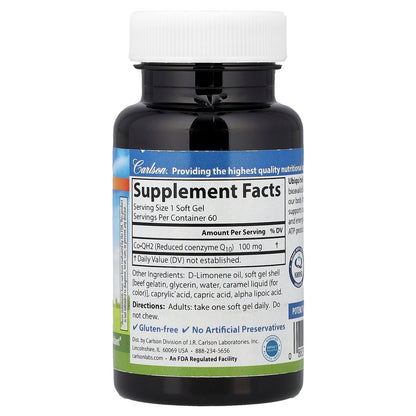 Carlson, Co-QH2 Ubiquinol, 100 mg, 60 Soft Gels