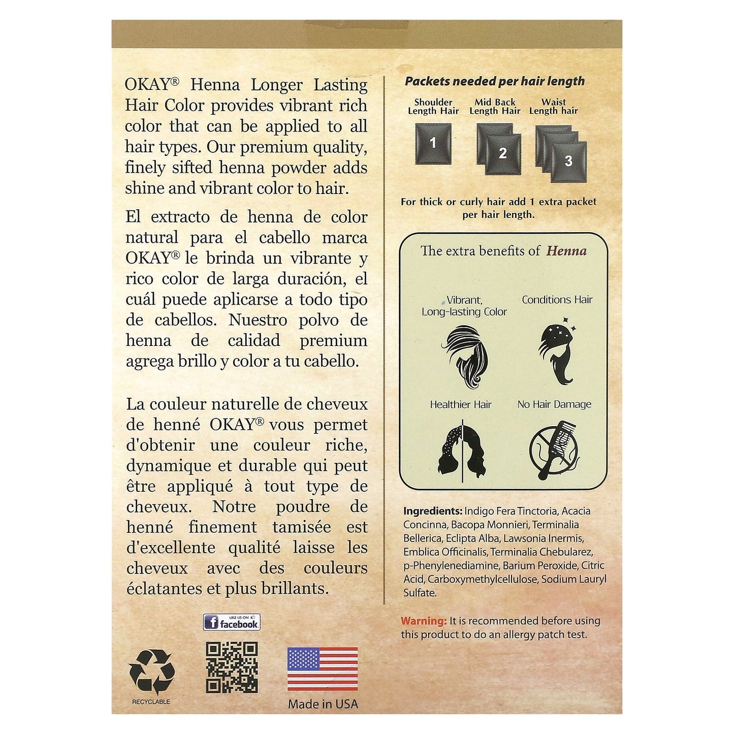 Okay Pure Naturals, Henna, Longer-Lasting Hair Color, Black , 2 oz (56.7 g)