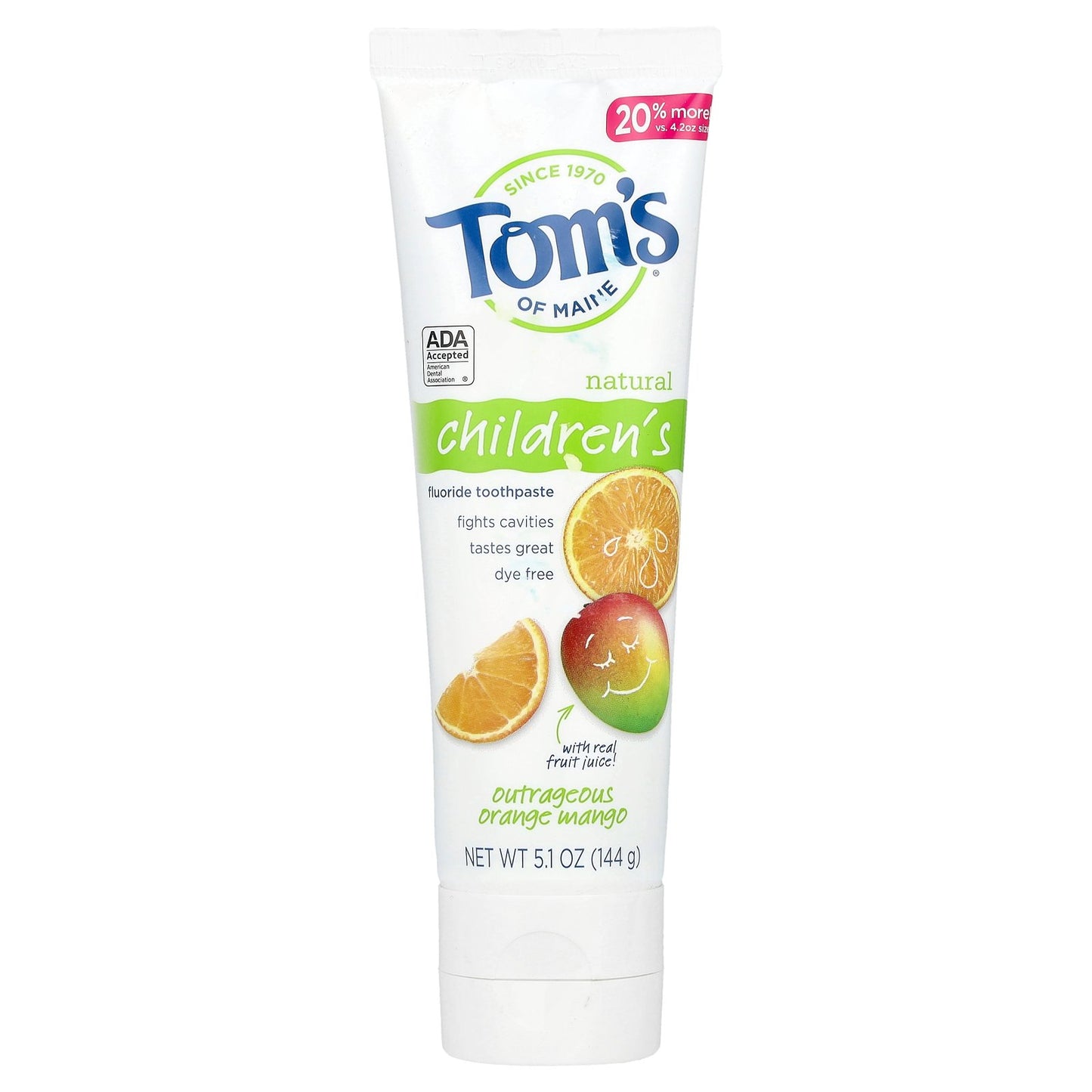Tom's of Maine, Natural Children's Fluoride Toothpaste, Outrageous Orange Mango, 5.1 oz (144 g)