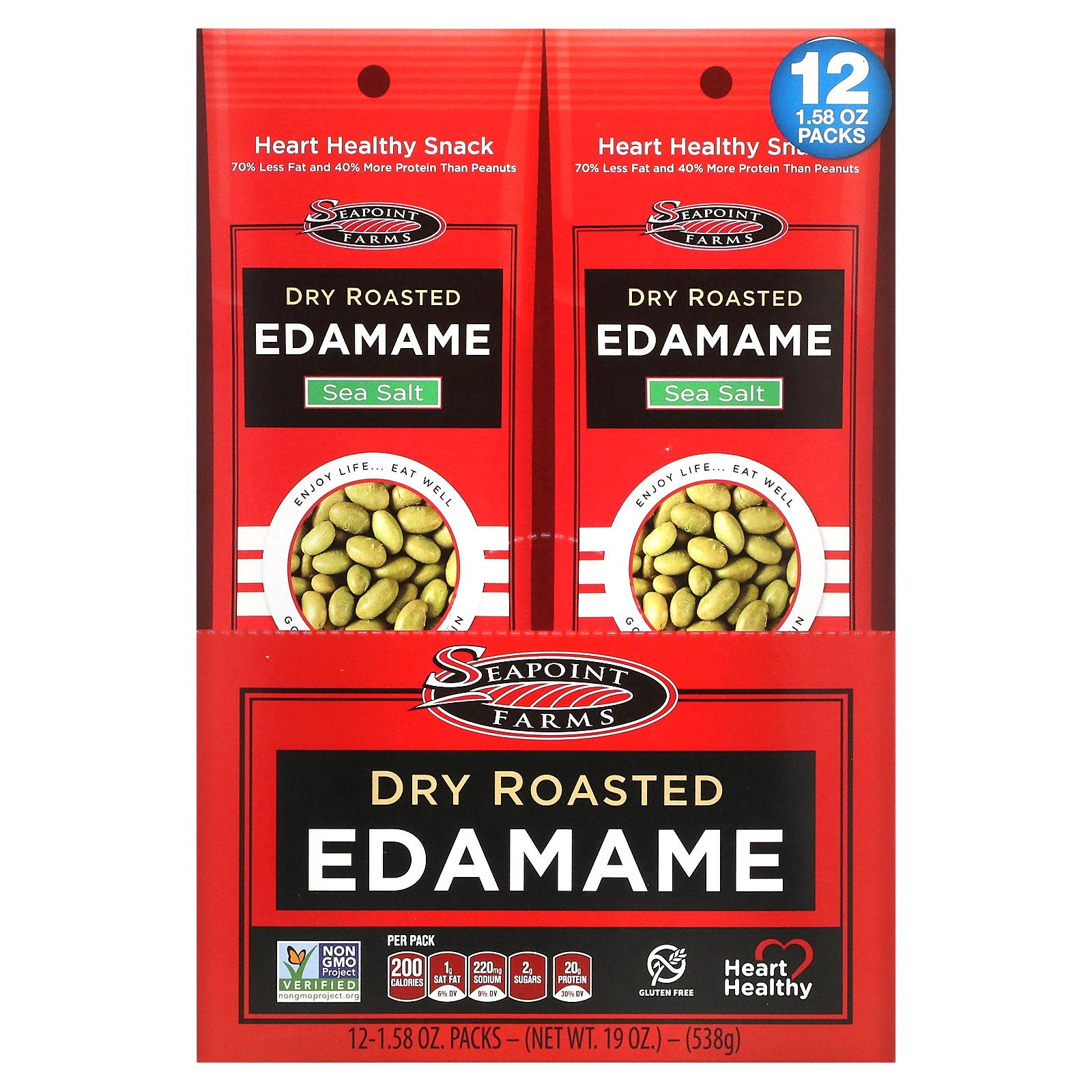 Seapoint Farms, Dry Roasted Edamame, Sea Salt, 12 Packs, 1.58 oz (45 g) Each