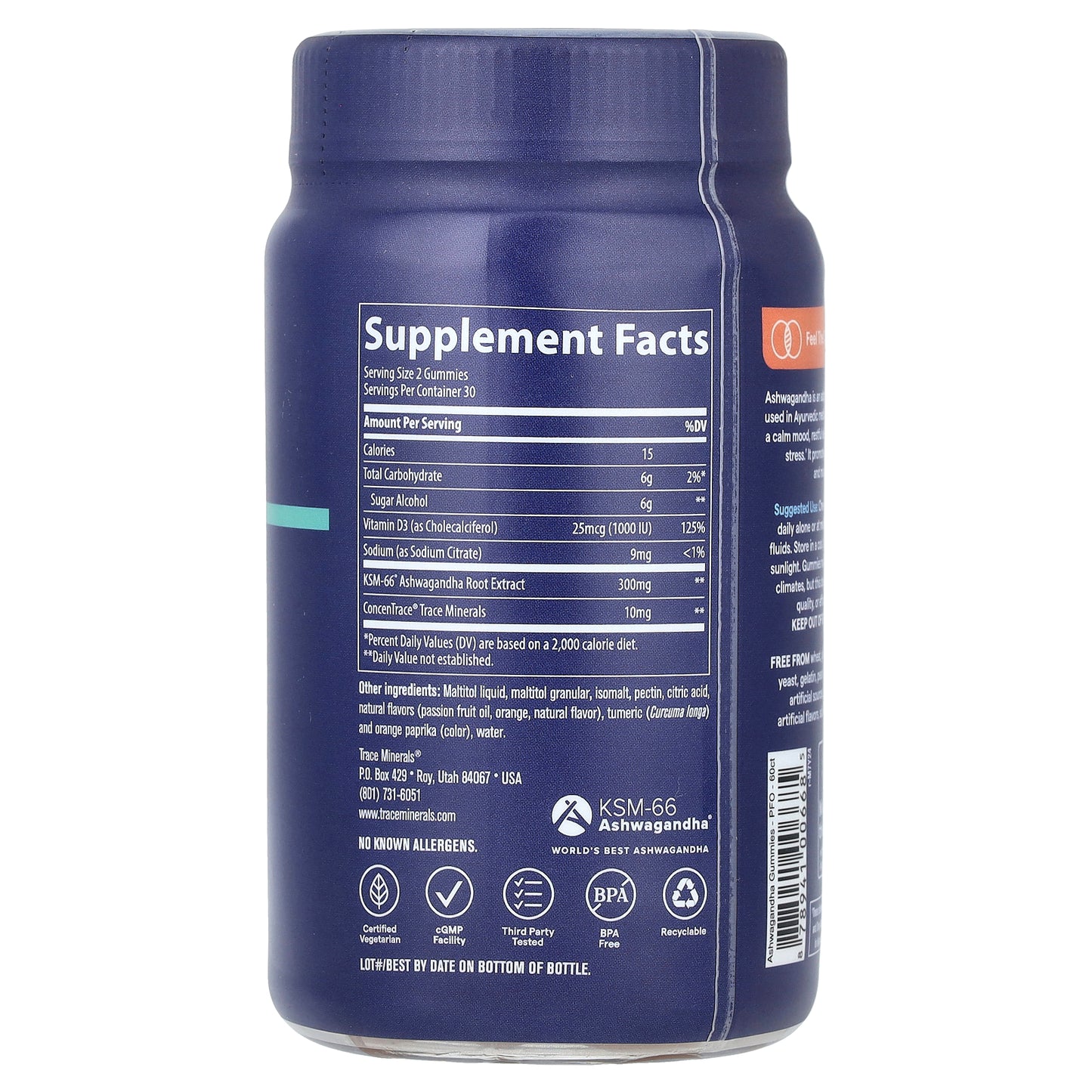 Trace, Ashwagandha Adaptogen Gummies, Passion Fruit Orange, 60 Gummies