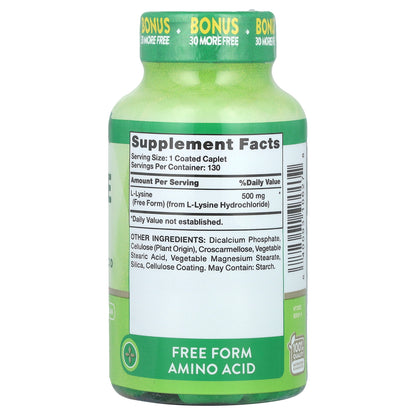 Nature's Truth, L-Lysine, 500 mg, 130 Coated Caplets