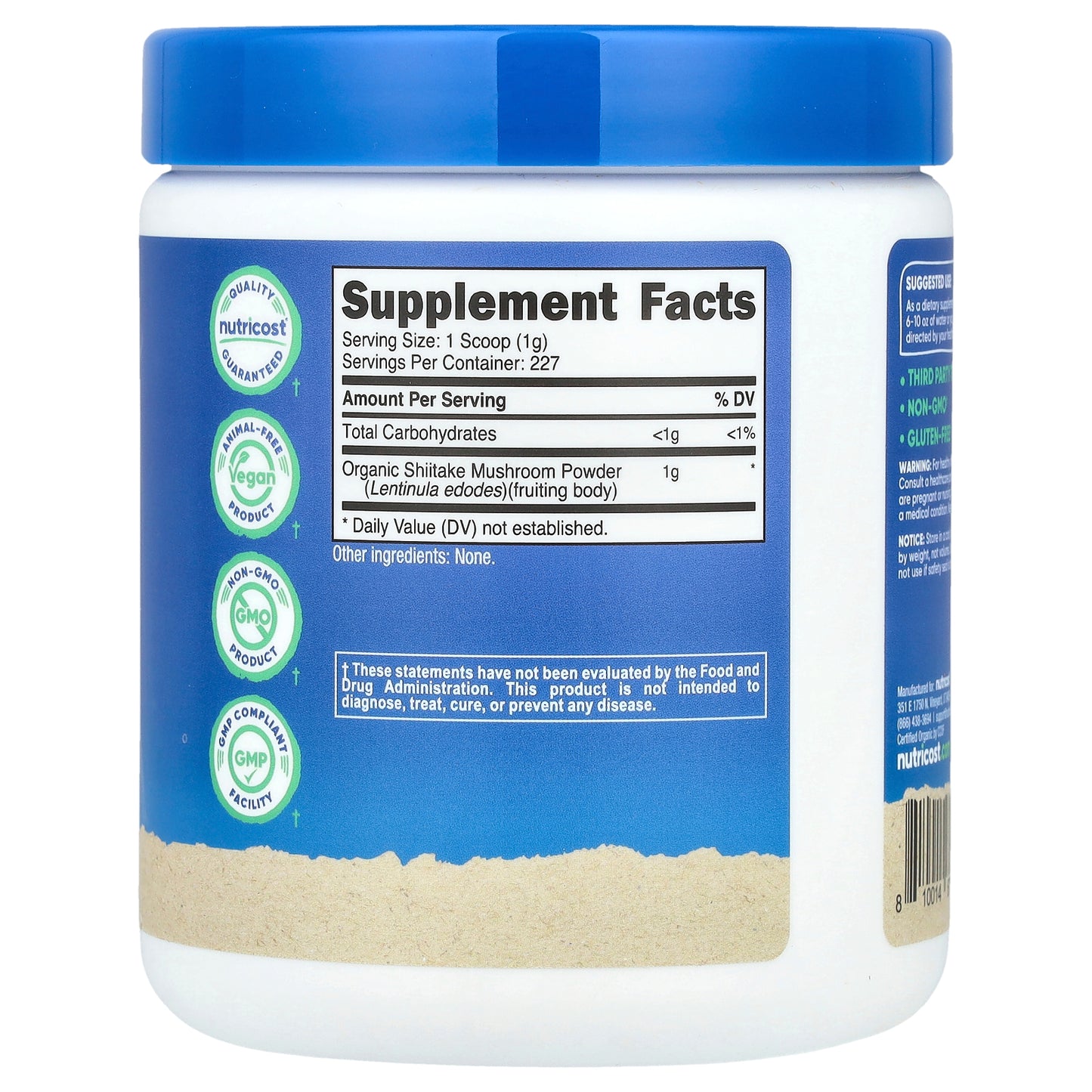 Nutricost, Organic Shiitake Mushroom Powder, Unflavored, 8 oz (227 g)