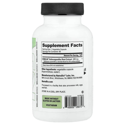 NutraBio, KSM-66®, Ashwagandha, 60 Capsules (600 mg per Capsule)