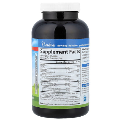 Carlson, Solar D Gems® , Vitamin D3 + Omega-3s, Natural Lemon, 360 Soft Gels