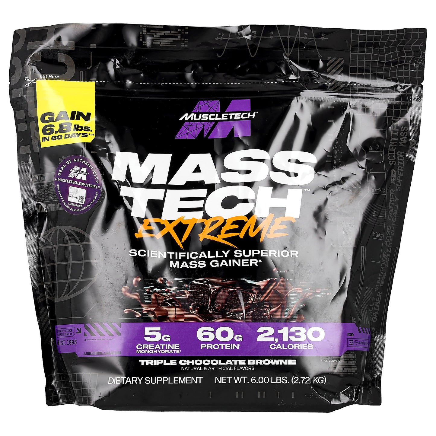 MuscleTech, Mass-Tech™ Extreme 2000, Triple Chocolate Brownie, 6 lbs (2.72 kg)