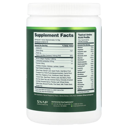 Snap Supplements, Collagen & Greens, Raspberry, 11.34 oz (321.6 g)