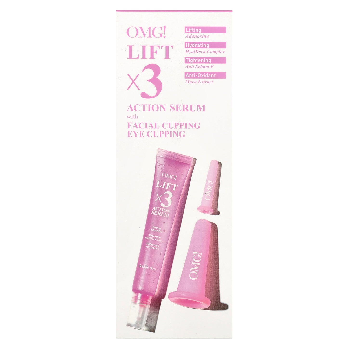 Double Dare, OMG! Lift x3 Action Serum with Facial Cupping Eye Cupping, 3 Piece Kit