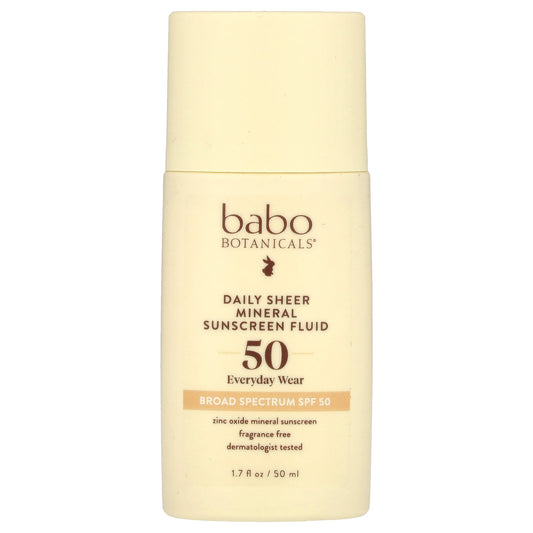 Babo Botanicals, Daily Sheer Mineral Sunscreen Fluid, SPF 50, Fragrance Free, 1.7 fl oz (50 ml)