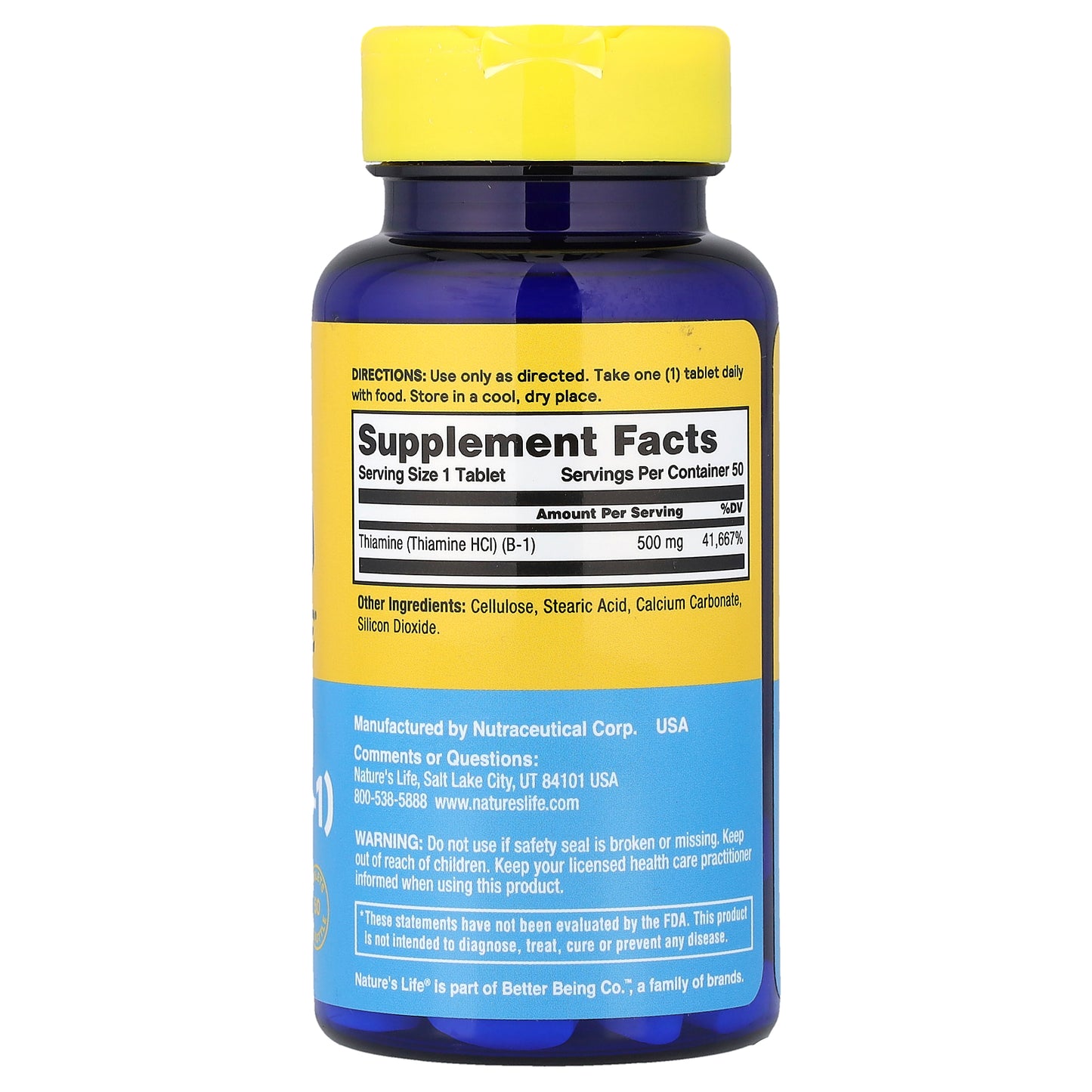 Nature's Life, Energizing Thiamine (B-1), 500 mg, 50 Tablets