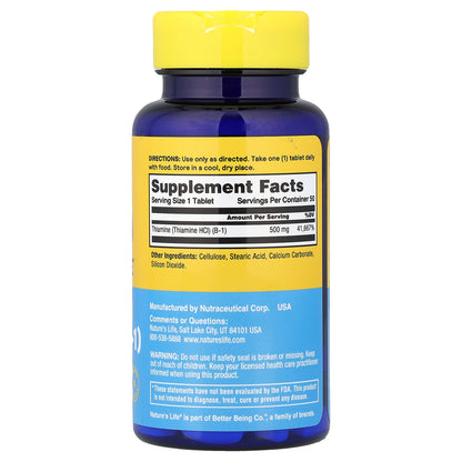 Nature's Life, Energizing Thiamine (B-1), 500 mg, 50 Tablets