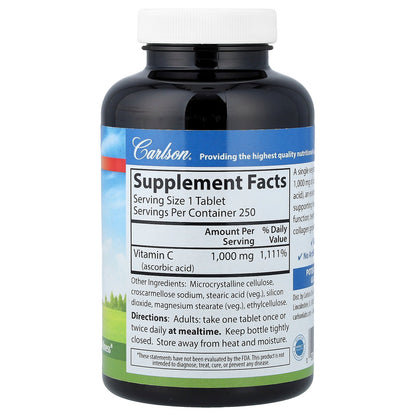 Carlson, Vitamin C, 1,000 mg, 250 Vegetarian  Tablets
