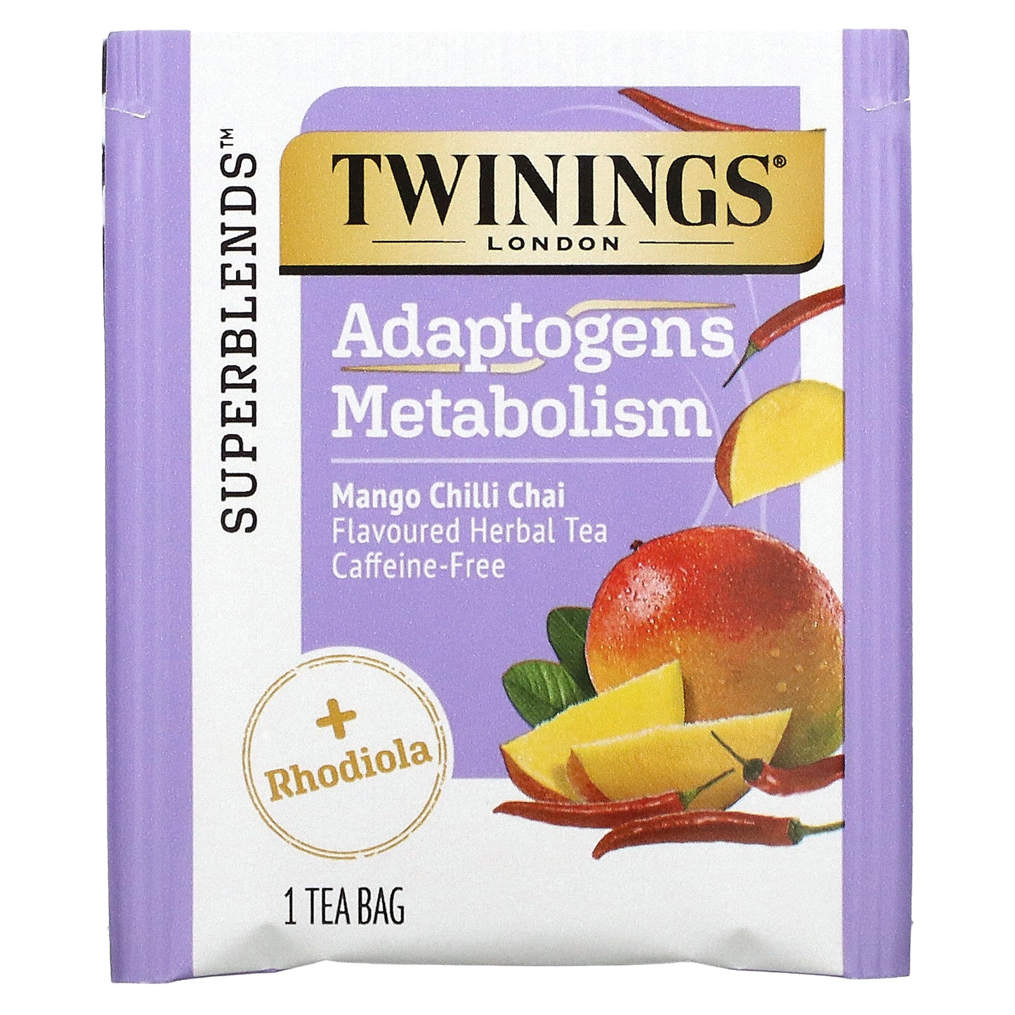 Twinings, Adaptogens Metabolism Herbal Tea, Mango Chili Chai, Caffeine Free, 18 Tea Bags, 0.95 oz (27 g)