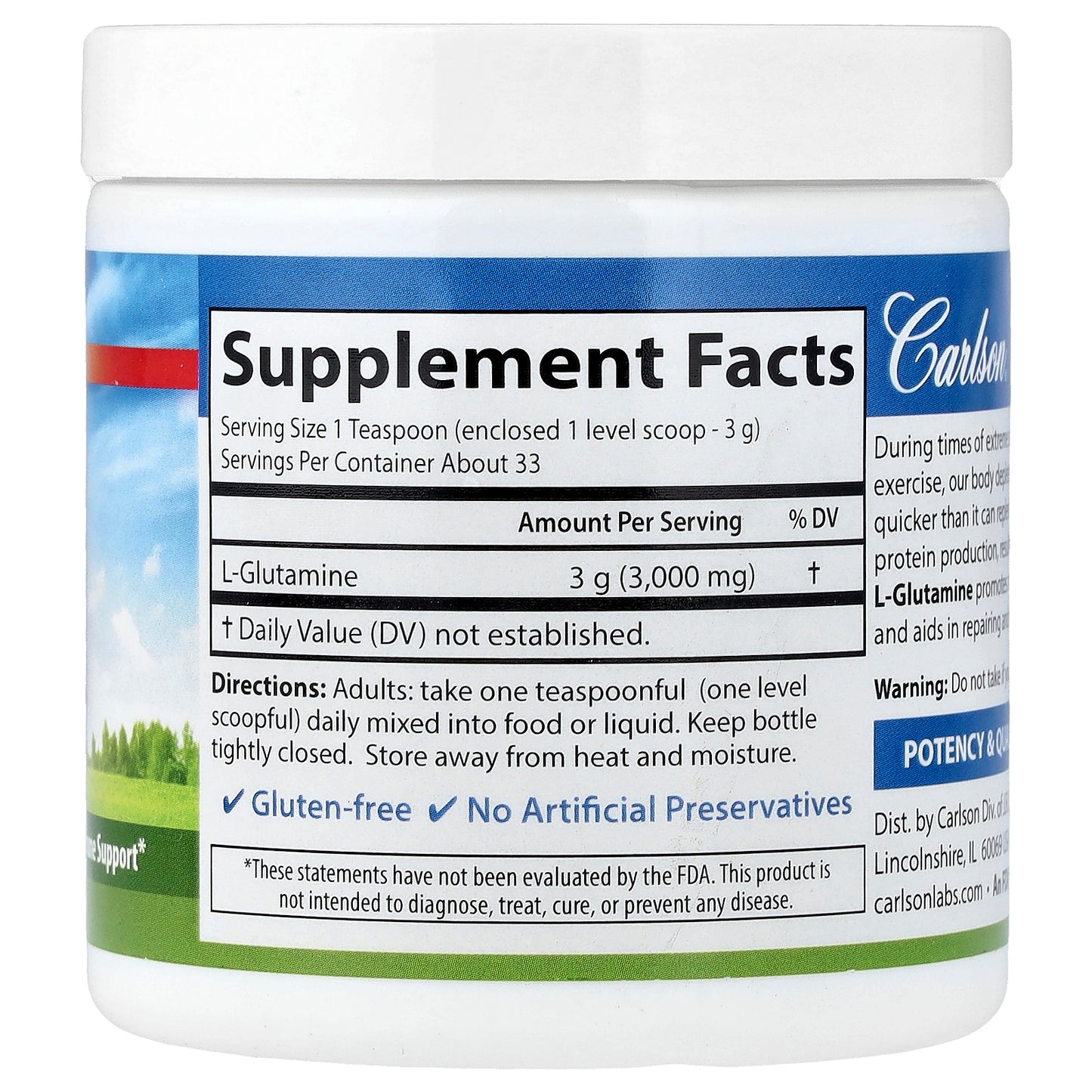 Carlson, L-Glutamine Powder , 3.53 oz (100 g)