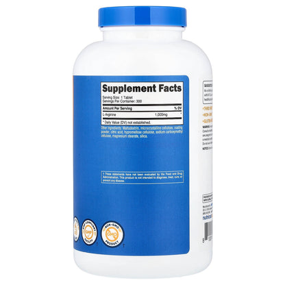 Nutricost, L-Arginine, 1,000 mg, 300 Tablets