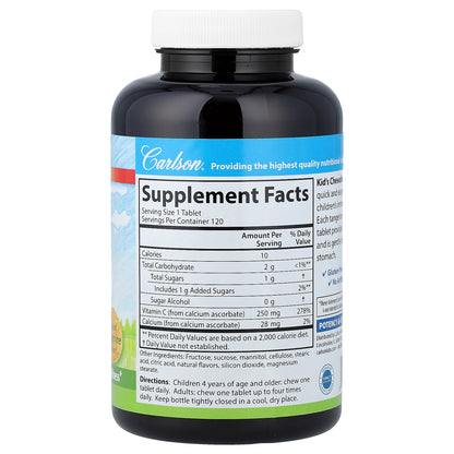 Carlson, Kid's Chewable Vitamin C, Natural Tangerine, 120 Vegetarian Tablets